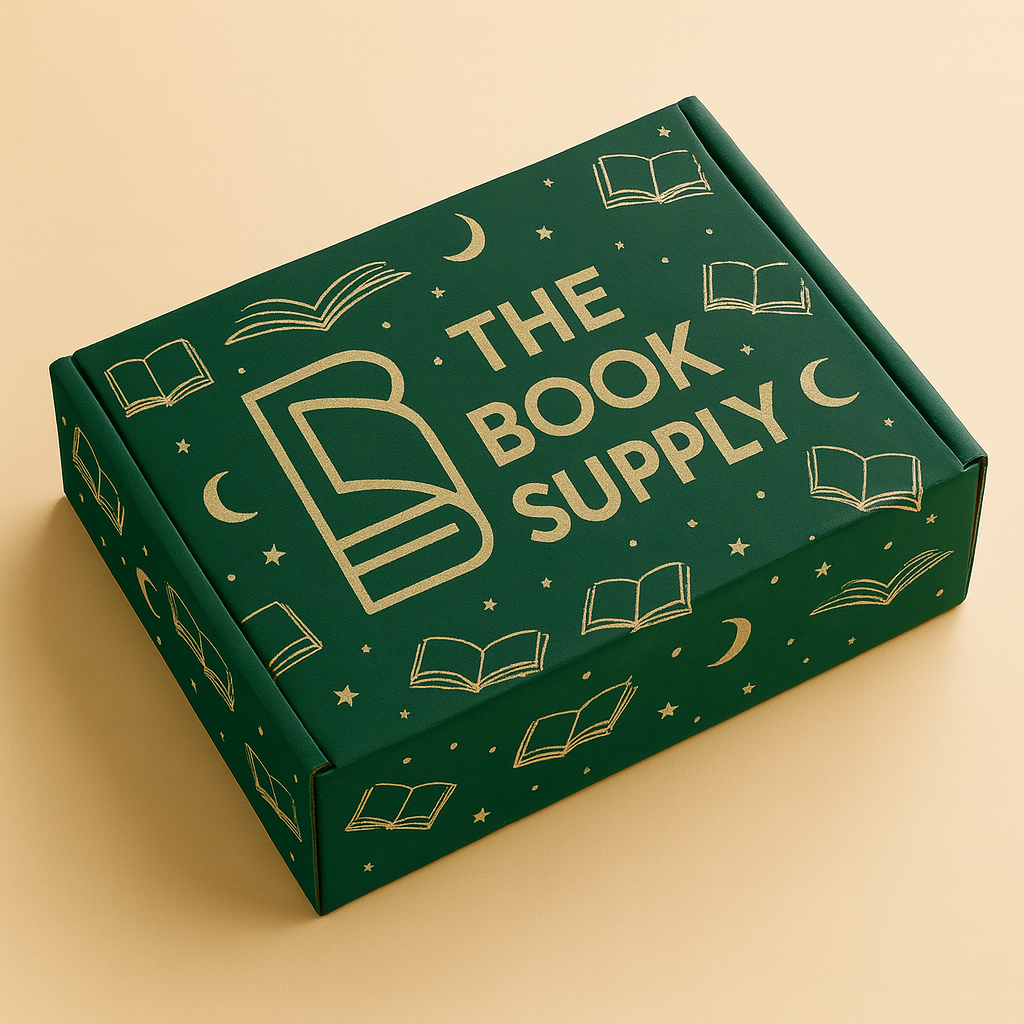 Green box with 'The Book Supply' branding on a beige background